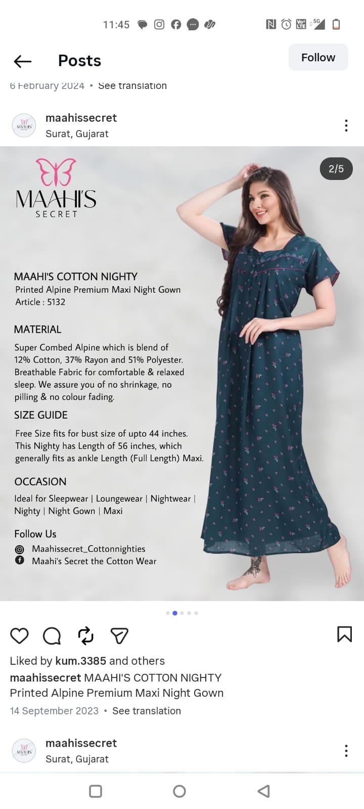 Embroidered Cotton Nighty — MSS-EC501 wholesale cotton nighty