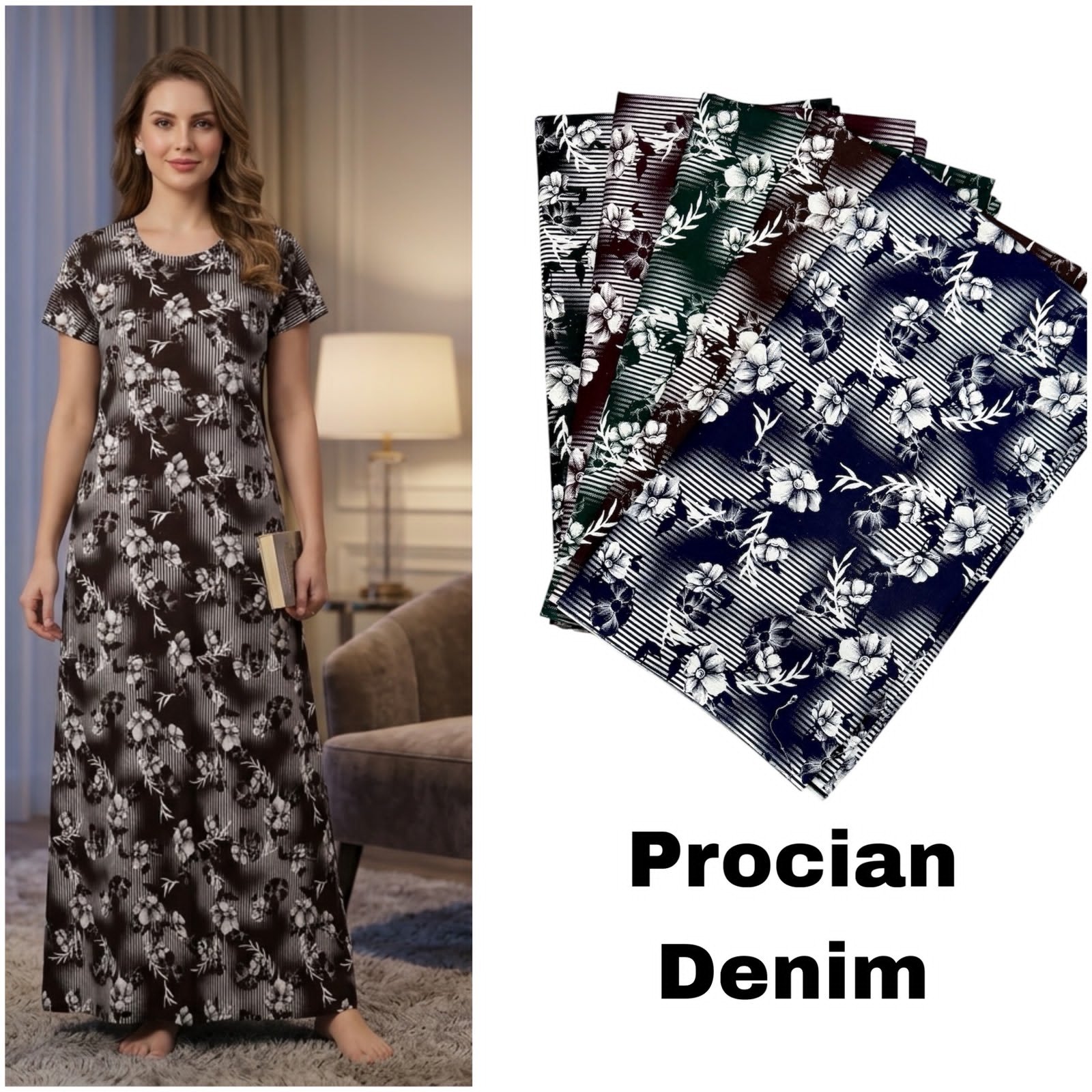 Premium Vine Print Nighty — MSS231316 wholesale cotton nighty